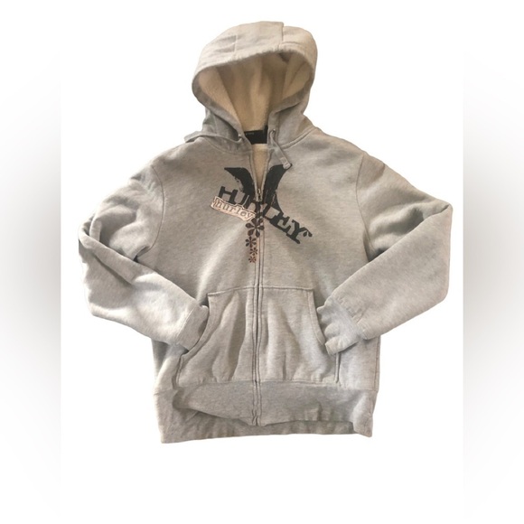 Hurley Full Zip Hoodie Sweatshirt Sz. M Gray Sherpa Lined Pockets Casual - Picture 1 of 7